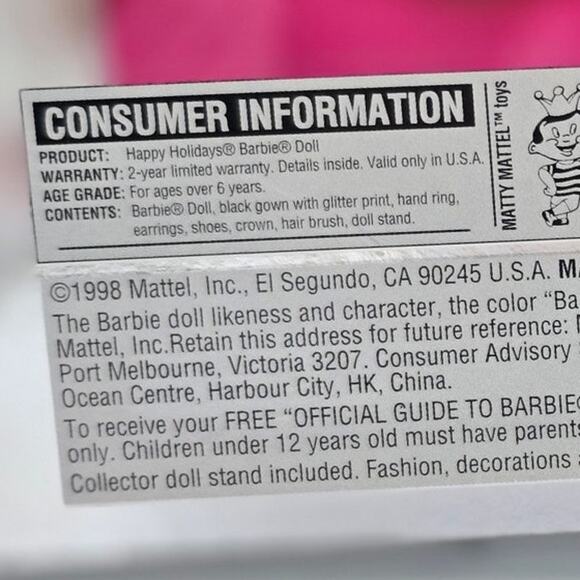 1998 Limited Edition Happy Holidays Barbie New in Box - Picture 6 of 8